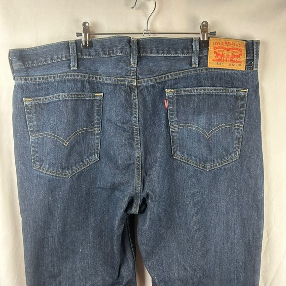 Levi's 514 Straight Fit Denim Jeans Men W42 L32 Blue Dark Wash 100% Cotton - Picture 7 of 10